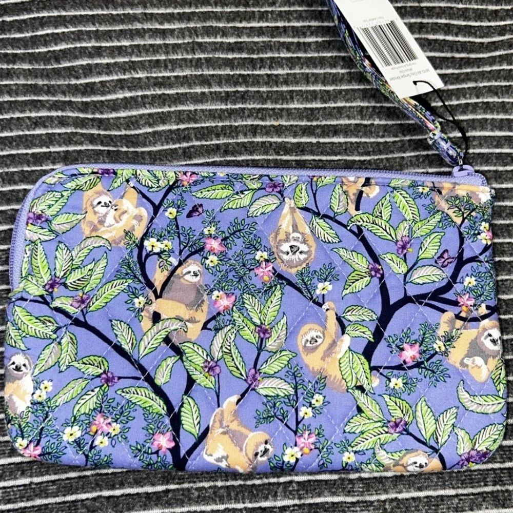 Vera Bradley Wristlet Womens OS Purple NWT RFID Hanging Around Sloth Quilted